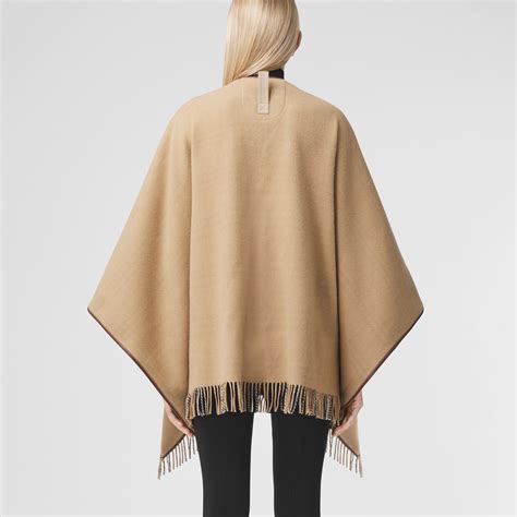 reversible check wool cashmere cape